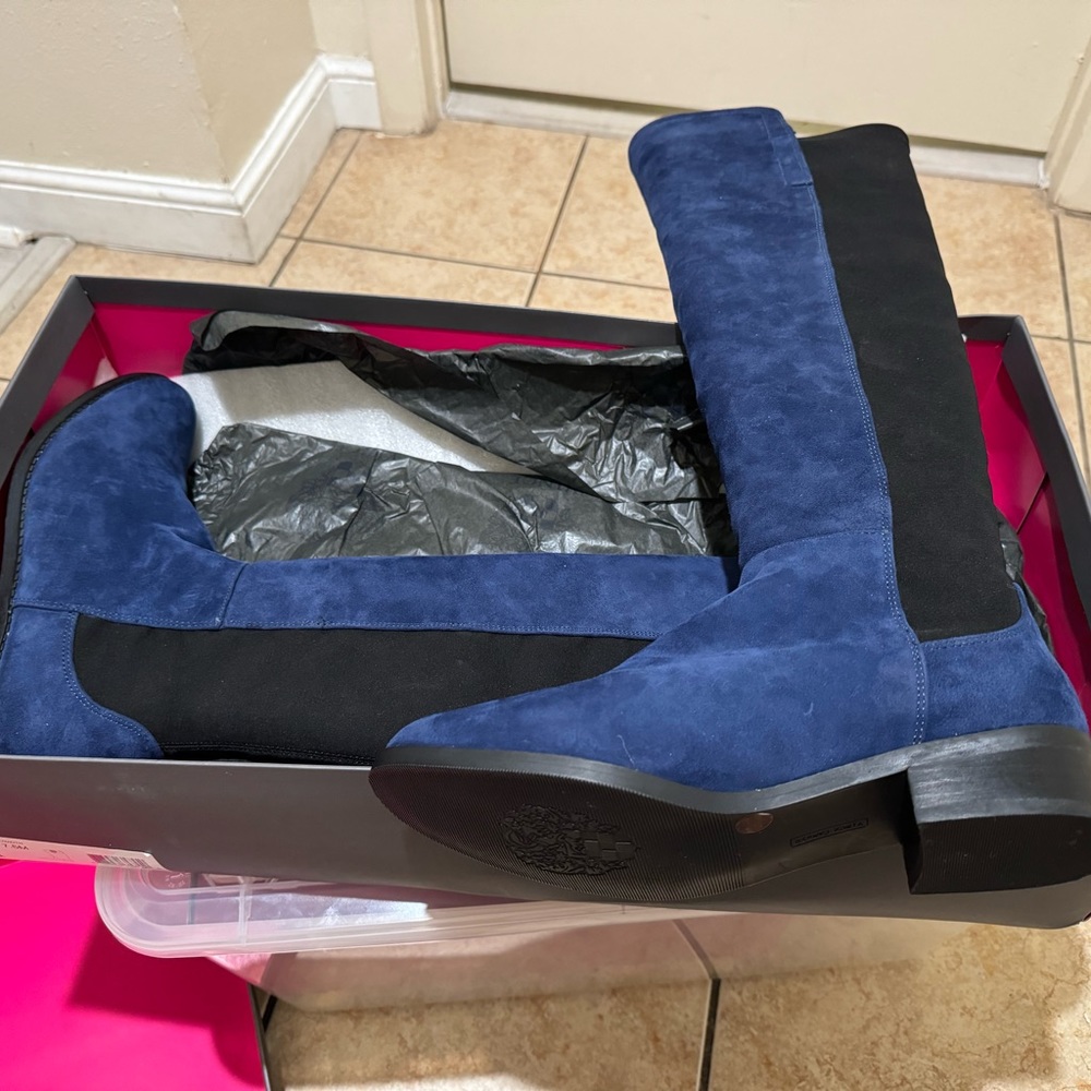 Vince Camuto Suede Stretch Tall Knee High Boot Blue Black